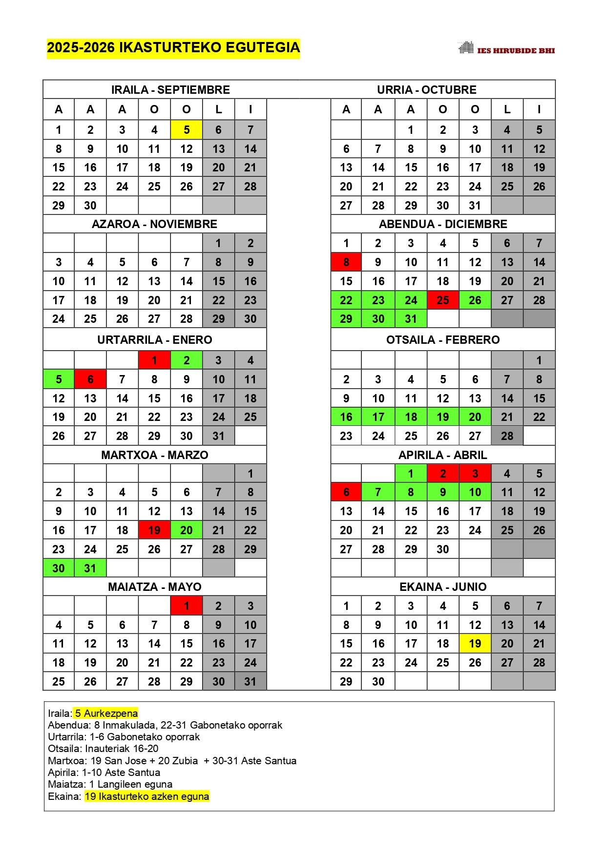 Calendario 2025-2026