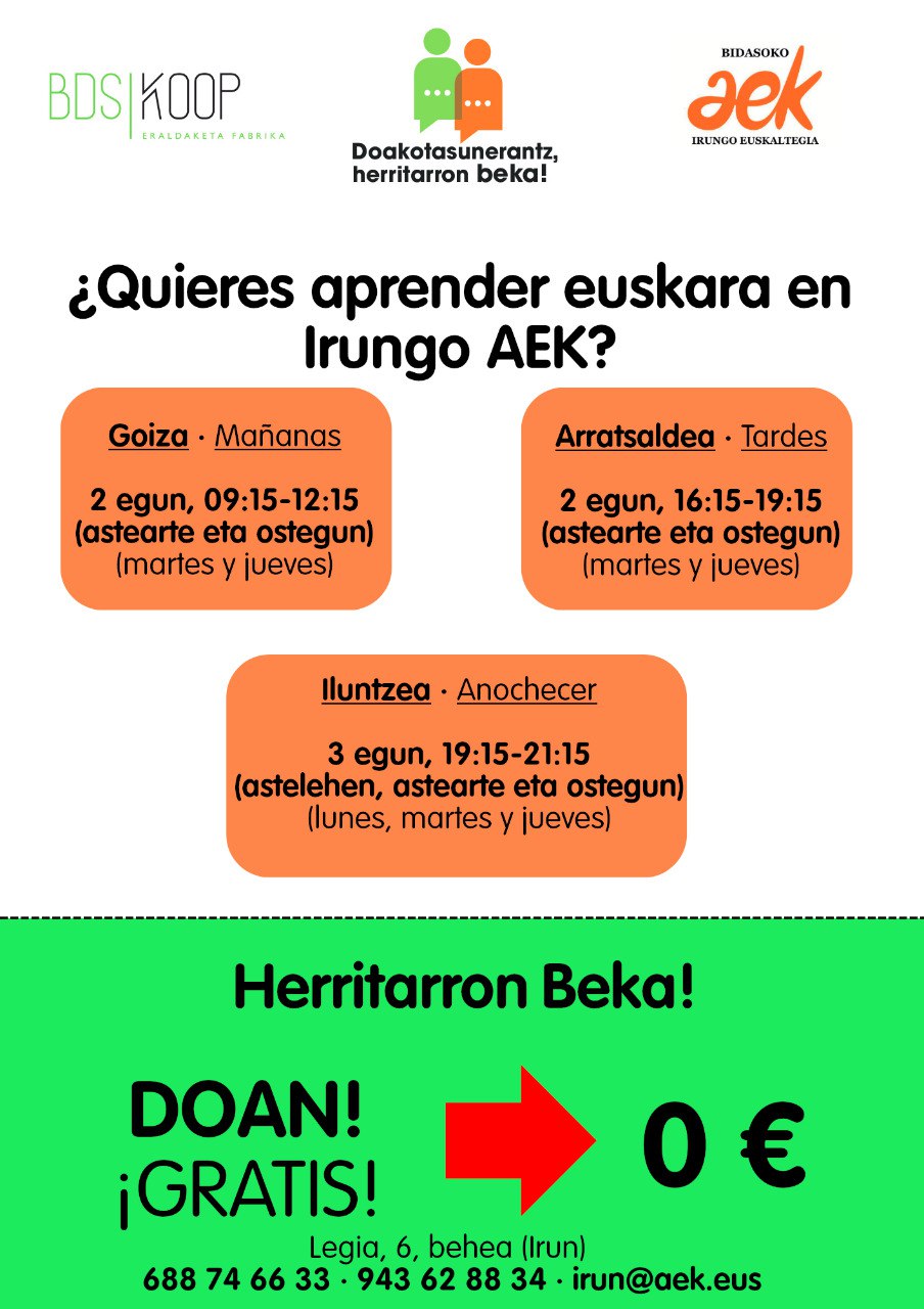 Curso de euskera (A1) gratis en AEK